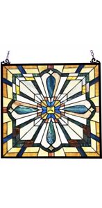 Stained Glass Tiffany Style Window Panel Arts Crafts Mission Design 20 X 20 
