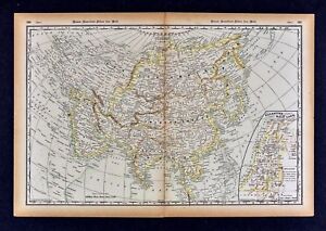 1891 Mcnally Map Asia China Japan Tibet Nepal India Palestine Holy Land Mecca