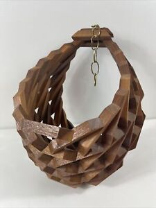 Vintage Mid Century Wood Block Planter Hanging Plant Basket Boho Chic Geometric