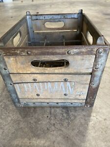 Vintage Wooden Milk Crate With Metal Dividers From Chapman Dairy Farms