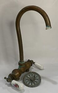 Vintage Copper Clawfoot Tub Gooseneck Faucet Porcelain Handles W Drain Cover