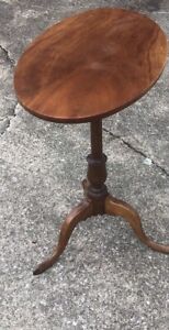 Rare Antique Cherry Oval Chippendale William Mary Candle Stand 23 X 14 