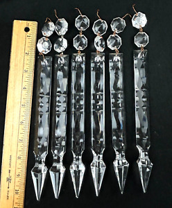 6 Antique Cut Crystal Glass Prism Drop Lusters Hurricane Lamp Chandelier 8 25 L