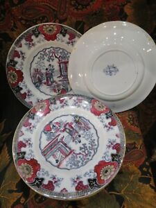 8 Antique Plates Earthenware Canton Bf Boch Freres Scene Chinese 21cm