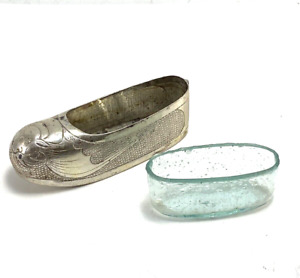 Antique Vintage Miniature Chinese Asian Silver Shoe With Chinese Marks