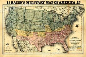 1862 Bacons Military Map Of America Civil War Wall Map Poster 24x36