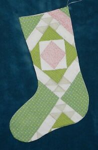 Lovely Green White Dbl Pink Antique Vintage Quilt Christmas Stocking 22 169