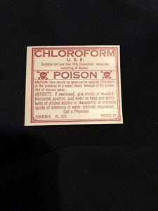 Medicine Bottle Label Original Vintage Poison Quack Pharmacy Chloroform