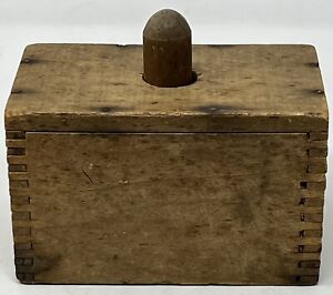Vintage Antique Wooden Butter Mold Press Primitive Dovetail Box 5 5 Wide