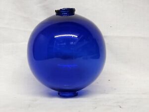Antique 4 1 2 Wide Cobalt Blue Round Lightning Rod Weather Vane Glass Ball