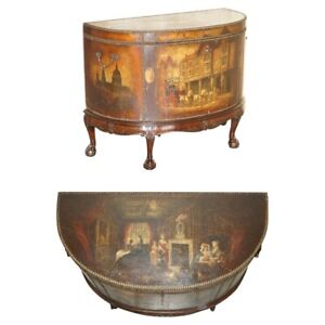 Important Antique Museum Quality Claw Ball Leather Painted Half Mood Sideboard