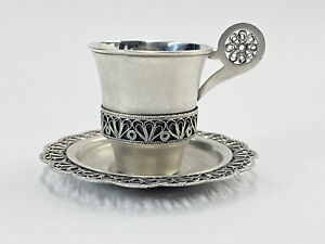 Hommet Filigree Silver Plated Coffee Cup Soviet Era Russian Ussr Rare Euc 