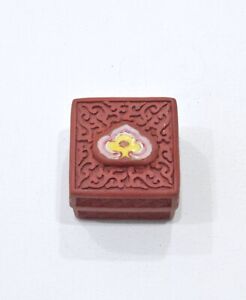 Chinese Cinnabar Square Box Inlaid Porcelain Shard