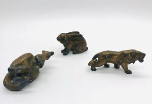 Antique Miniature Trio Cast Iron Animals Rabbit Kangaroo Lion B12
