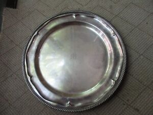 Antique Meriden 4122 Nickle Silver Plate Round Serving Tray Platter 14 Vintage