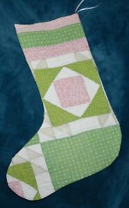 Lovely Green White Dbl Pink Antique Vintage Quilt Christmas Stocking 23 101