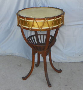 Unusual Antique Oak Small Table In The Shape Of A Musical Snare Drum