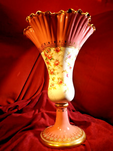 Lg Extraordinary Copeland Spode Hand Painted Jeweled Roses Vase 14 Tall