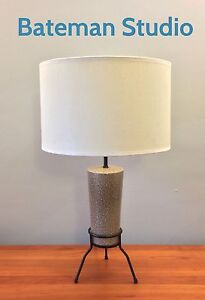 Taupe Ceramic Tripod Mid Century Modern Lamp Brown Beige Tan