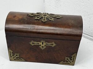 1700s Burl Walnut Tea Caddy Box Brass Decorated Fine Antique