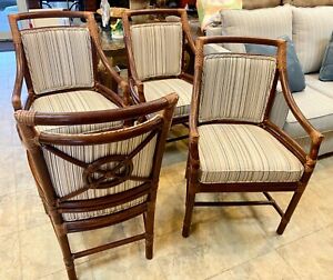 Four Vintage Mcguire Striped Target Back Bamboo Dining Room Armchairs Chairs