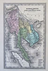 Southeast Asia Burmese Empire Vietnam Thailand 1832 Carey Lea Miniature Map