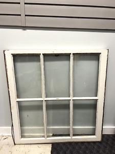 Vintage Wood Window Sash 6 Pane Glass Picture Frame Chic White Antique Salvage F