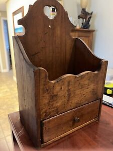 Antique 19th Century American Pine Hanging Salt And Spice Box