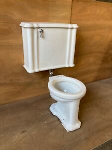 Antique White Porcelain Toilet Bowl Fluted Serpentine Tank Lid Standard 409 21e