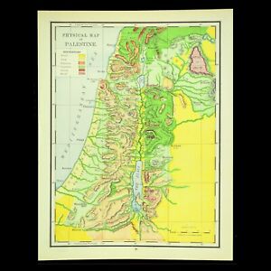 Antique Palestine Map Geography Jerusalem Israel Vintage Holy Land Original