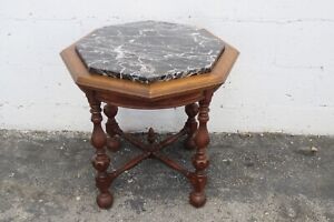 Knoxville Early 1900s Marble Top Carved Side End Lamp Table 3560
