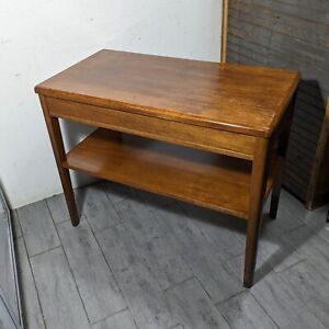 Vintage Mid Century Modern Solid Wood Console Side Hall Entry 2 Tier Table
