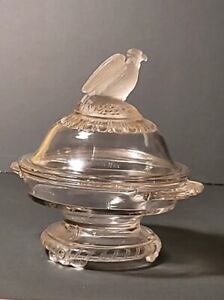 Antique Eapg Crystal Glass Co Frosted Eagle Old Abe Clear Cover Butter Dish 1883