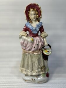 Dresden Styled Figurine Of A Peasant Lady Holding A Basket 