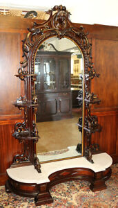 19th Century Rosewood Figural Etagere Pier Mirror Attr Mitchell Rammelsberg