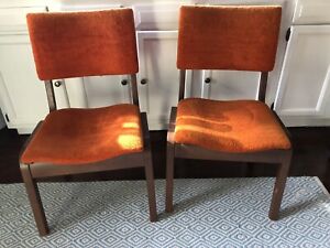 Pair Of Vintage Mid Century Modern Bentwood Orange Stacking Dining Side Chair