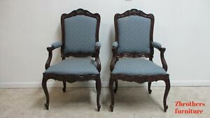 Pair Bau French Country Dining Room Arm Chairs Regency Custom Carved B