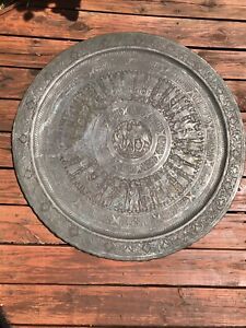 Antique Persian Zoroastrian Hand Chased Large Copper Tray 38 Inch