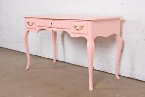 Baker Furniture French Provincial Pink Lacquered Writing Desk Newly Refinished