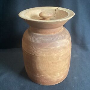 Antique Wooden Peaseware Treen Turned Wood Jar Container W Lid Aafa Folk Art