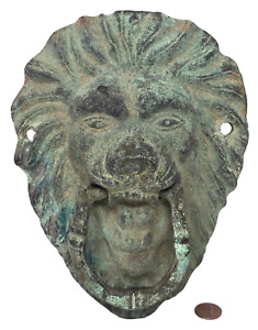 Architectural Salvage Lion Head 8 Door Knocker 2 Bronze Brass Green Patina Vtg