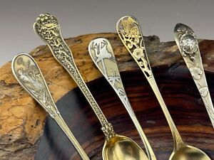 Tiffany Sterling Boxed Set Of 12 Of Sterling Silver Mixed Metal Demitasse Spoons