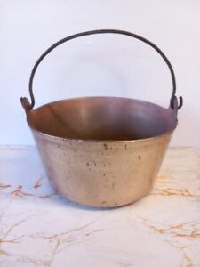 Antique Heavy Brass Copper Effect Hanging Cauldron Stewpot Jam Pan 