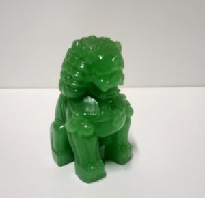 Vintage Carved Green Jade Foo Lion 3 Tall Sculpture Old 12 Oz Chinese Figurine