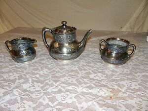 Antique Pairpoint Mfg Quadruple Plate Tea Set 322 Teapot Sugar And Creamer