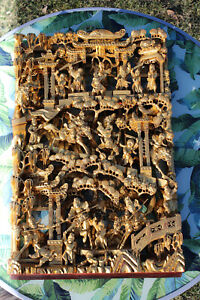 Antique Chinese Carved Gilt Wood Wall Panel