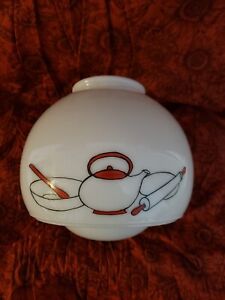 Kitchen Ceiling Shade Milk Glass With Tea Kettle Art Deco Shade Rare 4 Fitter