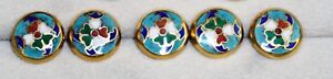 Counter Enamel Cloisonn Button Turquoise Red White Green Painted Flower Brass