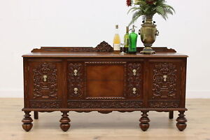 Tudor Design Antique Carved Oak Sideboard Buffet Tv Console 47380
