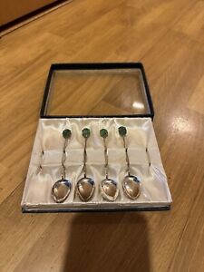 Lot Of 4 Sterling Silver Tea Spoons With Jade Inserts
